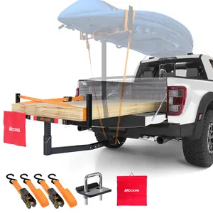 Mockins Pick Up Truck Hitch Mount Bed Extender - 2 in 1 Adjustable Design | 750 lb. Capacity - 2" Hitch Receiver | Black Rustproofed Steel Bed Extension