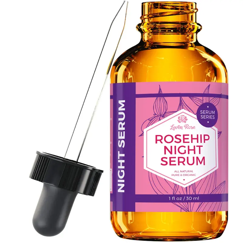 Leven Rose Rosehip Night Serum 1oz for Dry Skin – Bright & Comforting Skincare w/ Calendula & Jojoba – Daily Moisture for Evening Glow & Pore Care