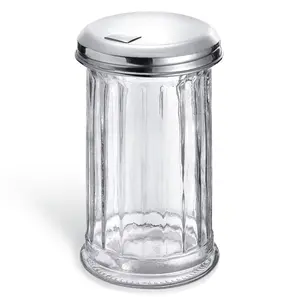 Oz Glass Sugar Dispenser with Pour Spout and Stainless Steel Flip Lid-Durable, Classic Style, Conveniently Sized, Multifunctional Sugar Container for Coffee Bar, Suitable for Seasoning, Cinnamon