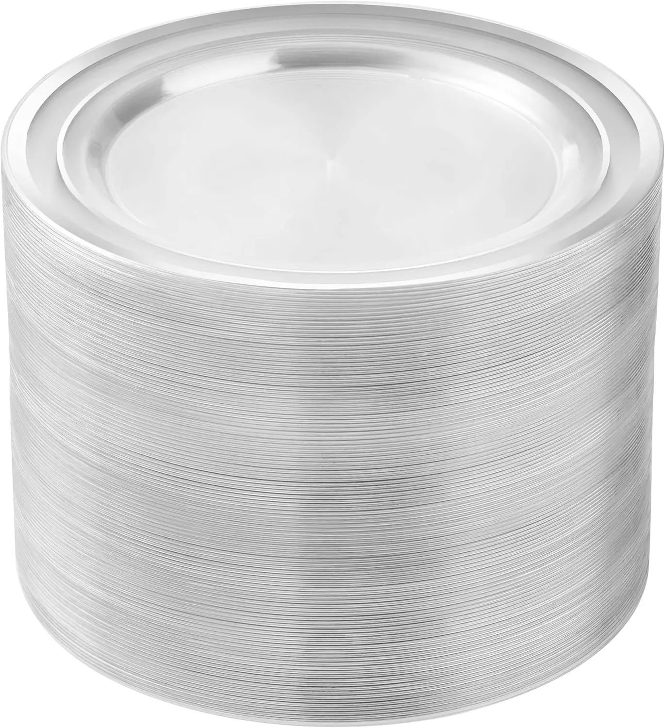 Goodluck 100PCS Clear Plastic Plates for Party, 10.25 Inch Disposable Plates with Silver Rim, Heavy Duty Dinner Plates for Wedding and Birthday