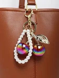Cherry Pearl Keychain Wallet Charm, Boho Style Handbag Accessory, Women's Valentine's Day Gift, Fruits Pattern, 1 Piece