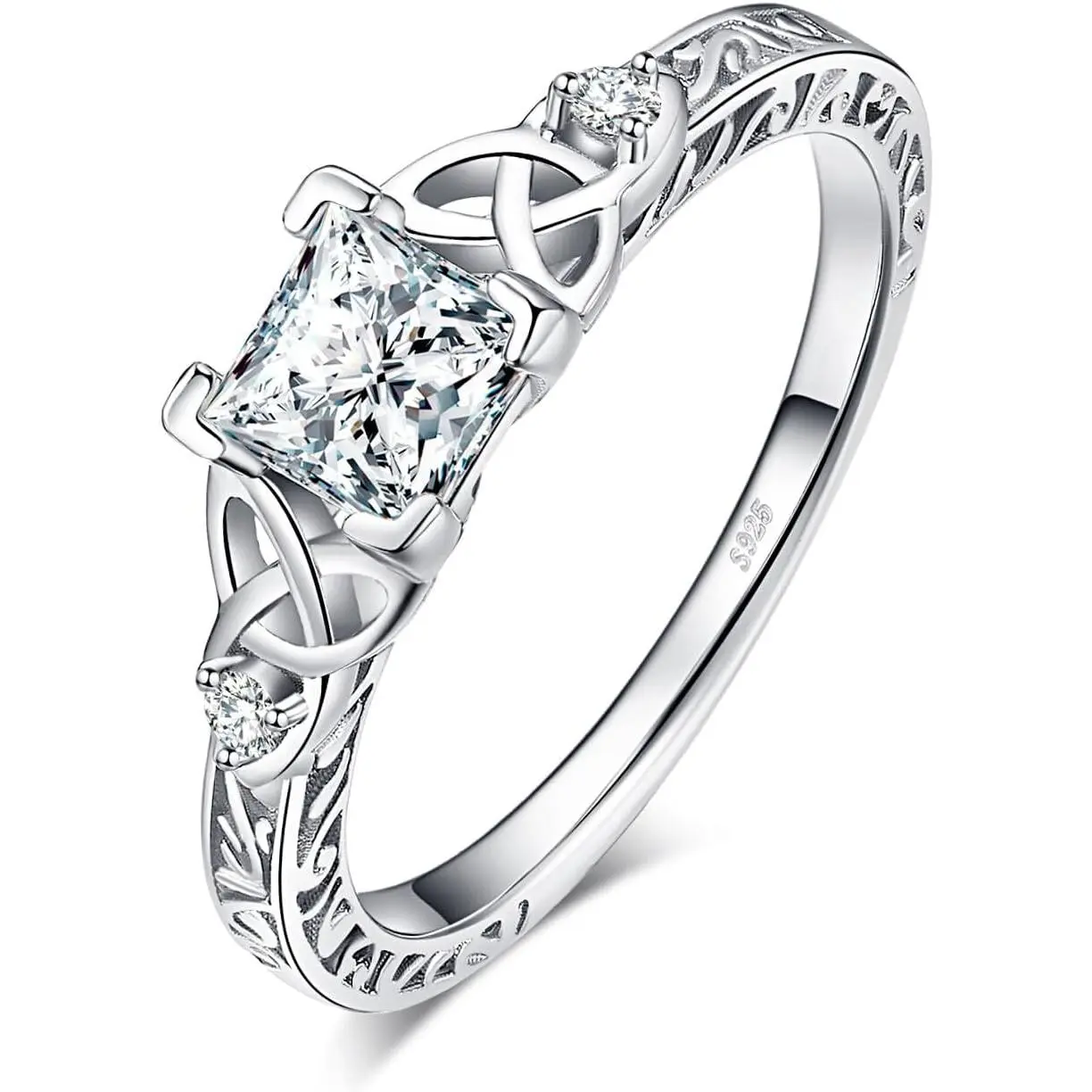 Vintage Celtic Knot Princess Cut 1.2ct Cubic Zirconia Solitaire Engagement Rings for Women
