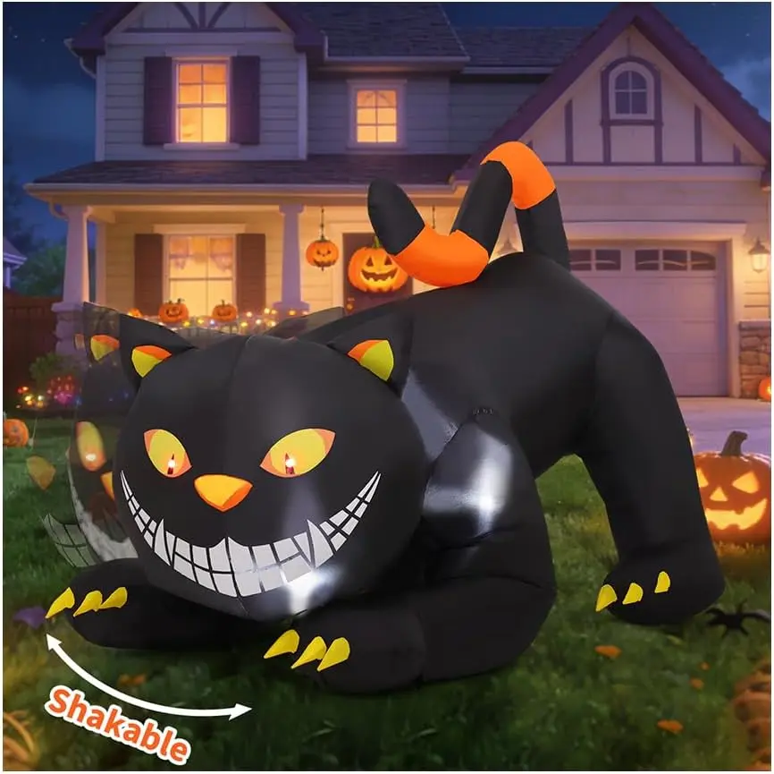 GOOSH 6 FT Halloween Inflatables Outdoor Black Cat with Shakable Head, Blow Up Yard Decoration with LED Lights Built-in for Holiday/Party/Yard/Gardenspooky season decor, spooky yard decor, halloween yard decor, halloween gift for him and her, 2026 gift