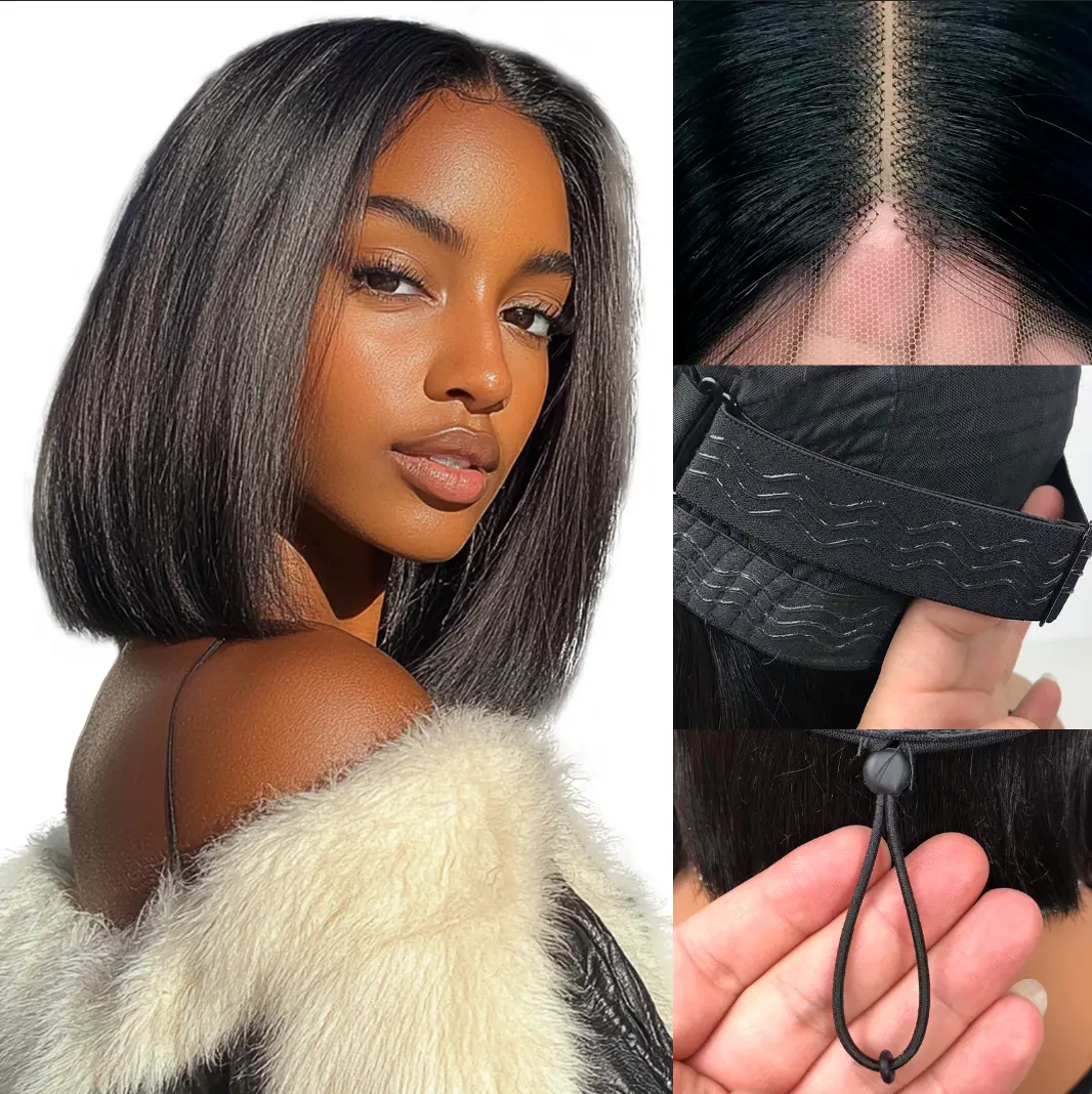 Short Bob Wig 6 inch Human Hair Glueless Lace 2*6 closure lace Wig Natural Black Bob Hair Beginner Friendly Wear & Go Wig for Women Natural Hairline