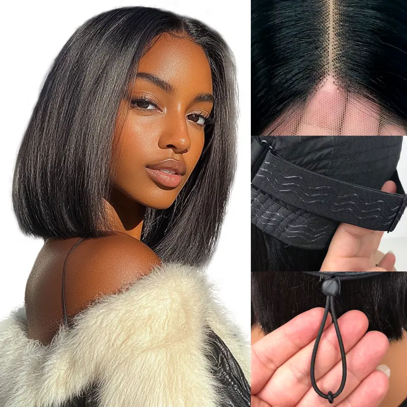 Short Bob Wig 6 inch Human Hair Glueless Lace 2*6 closure lace Wig Natural Black Bob Hair Beginner Friendly Wear & Go Wig for Women Natural Hairline