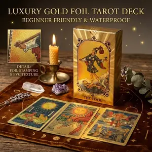 Spanish-English Bilingual Tarot Cards, PVC Gold Foil Design, 12x7cm Standard Size, Beginner Fortune-Telling Cards, Personal Collection