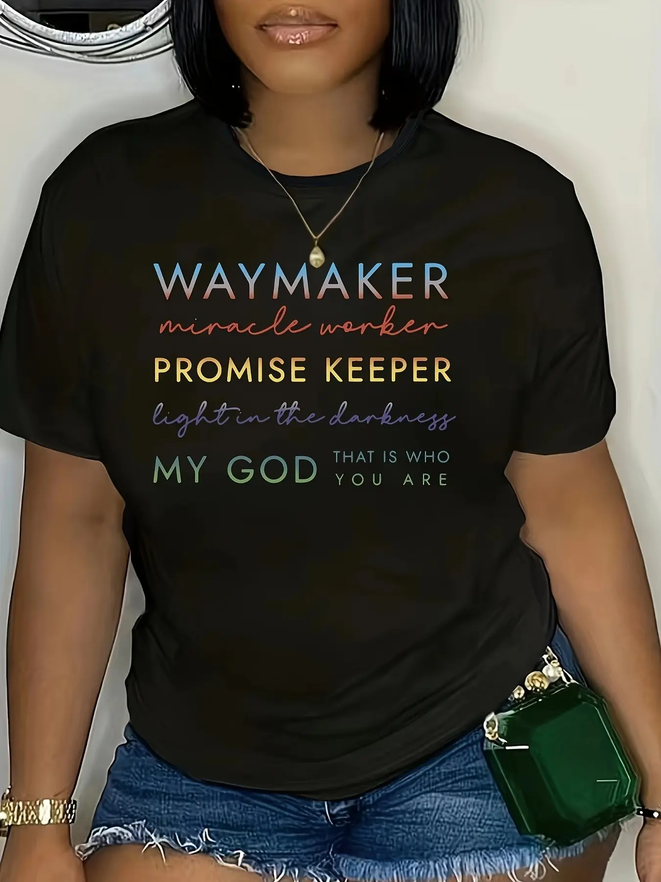 Womenswear Christian Graphic T-Shirt for Women - 100% Cotton, Waymaker Miracle Worker Promise Keeper Design, Faith Religious Casual Top