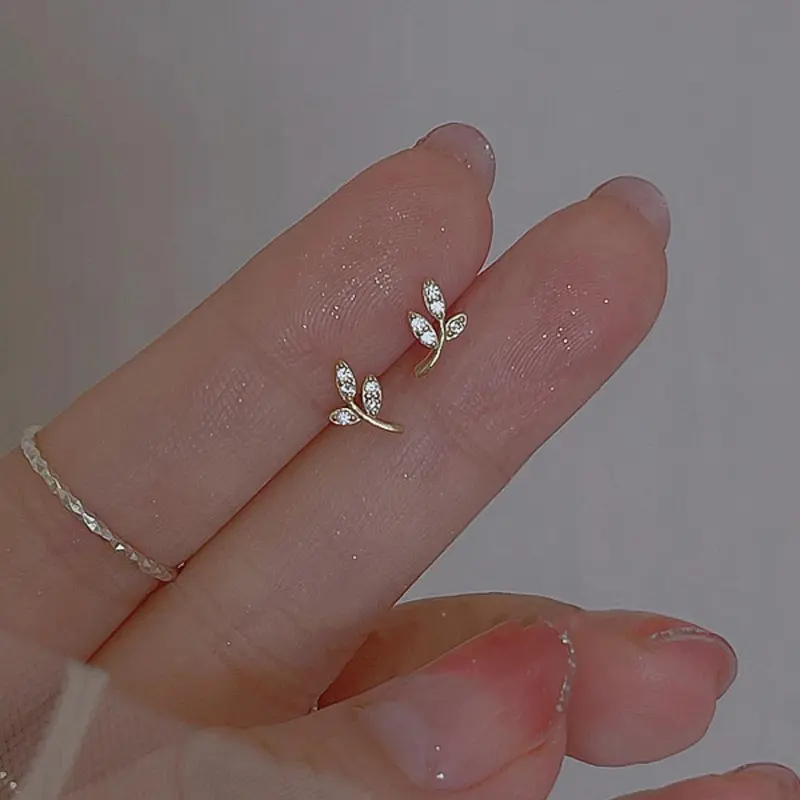 Rhinestone Decorated Leaf Shaped Stud Earrings, Earrings Studs, Fashion Jewelry, Fashionable Jewelry Accessories, Trendy Jewellery Accessories for Party, Daily Clothing Decor