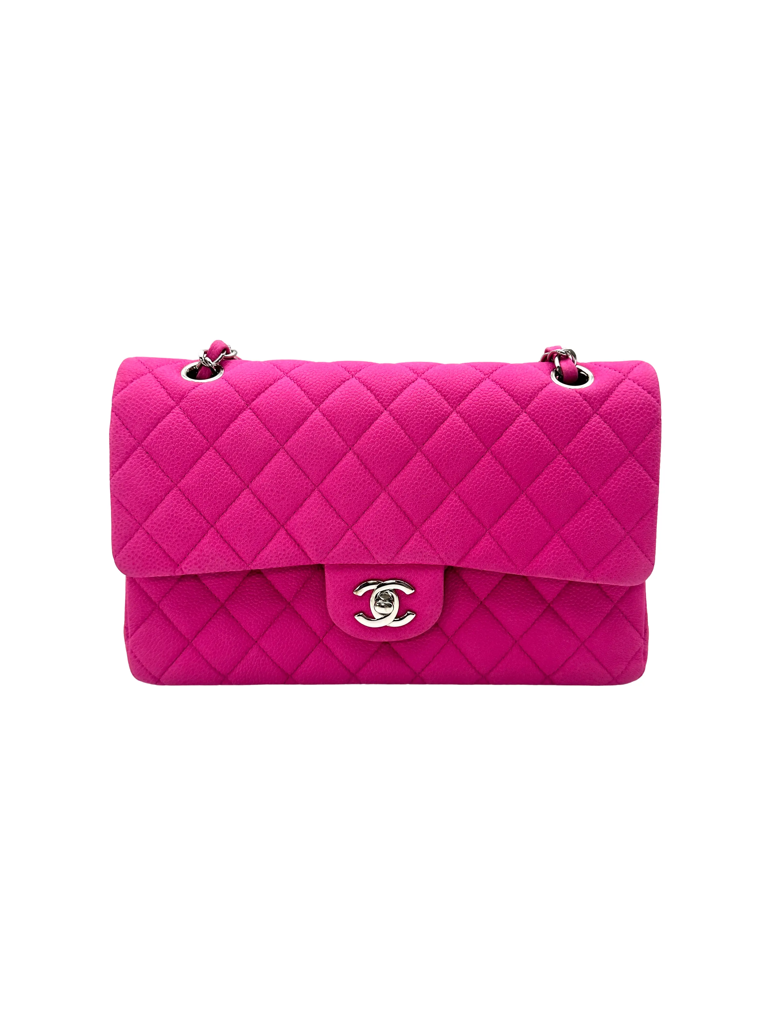Pre-owned CHANEL Leather Shoulder Bags Classic Flap Pink Quilted Bag With Silver Buckle(18***41)IRIS265