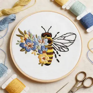 Bee Embroidery Kit for Beginners Adult Cross Stitch Kits Hand Embroidery with Animal Patterns and Instructions DIY Kits