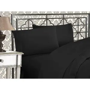 Luxurious 1500 Premium Quality Microfiber Three Embroidered Softest 4-Sheet, Wrinkle and Fade Resistant, Queen, Black