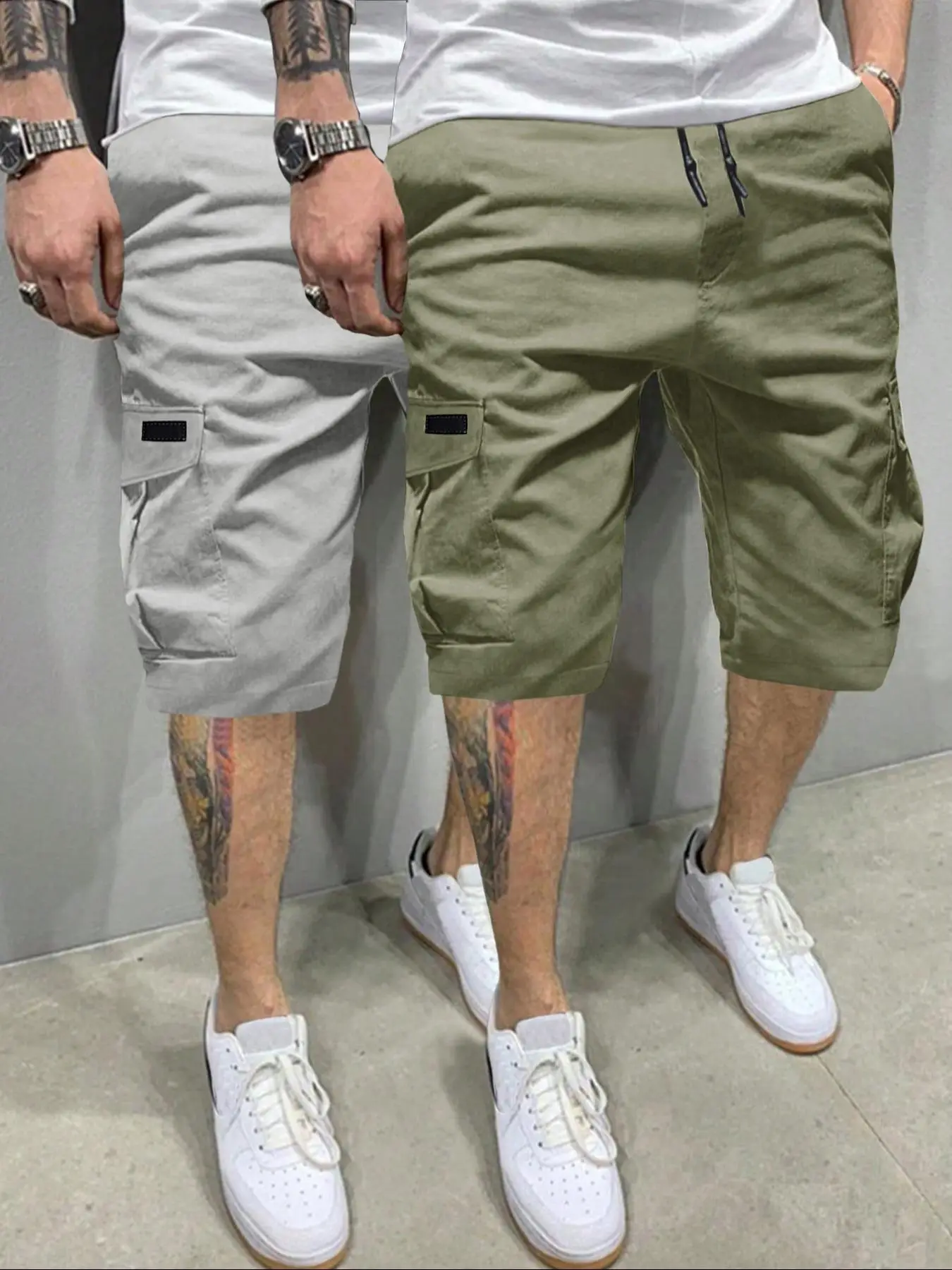 Men's Plain Drawstring Waist Cargo Shorts, Casual Streetwear Pocket Shorts, Back to School Outfits, Summer Regular Fit Beach Shorts for Men
