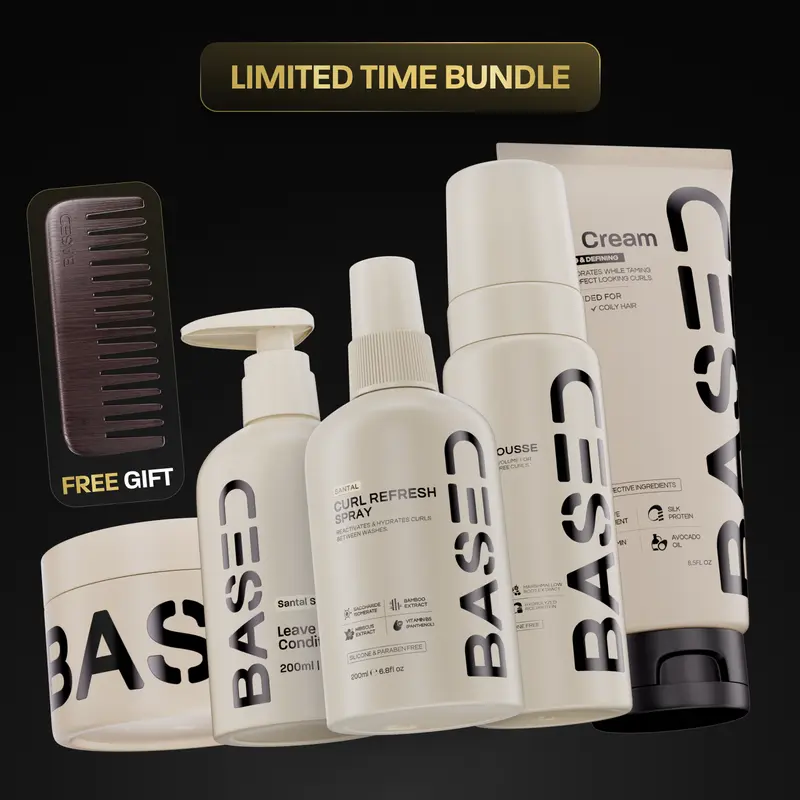 BASED Complete Curly Kit | Curl Mousse, Curl Gel, Curl Refresh Spray, Curl Cream, Leave-In Conditioner & Comb | Simple, Effective, BASED.