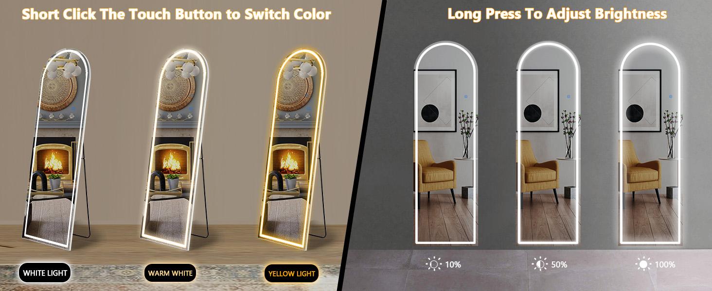 LED Full Length Mirror, Freestanding, Wall-Mounted & Leaning Floor Mirror with Dimmable Brightness and 3 Color Lighting for Bedroom, Dressing Room&Bathroom