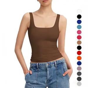 VVZ 2026 Square Neck Women's Tank Top Sleeveless Double Lined Basic Tops Sharp Collection Minimalist Comfort Casual Underwear