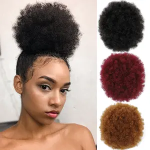 Afro Puff Drawstring Ponytail Human Hair Brazilian Short Curly Drawstring Ponytail Afro Puff Bun Chignon Accessories