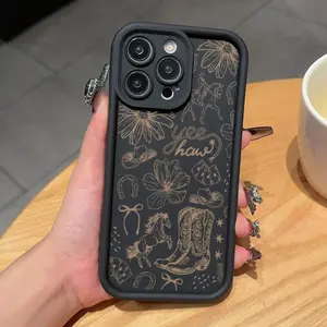 Phone Case Suitable for Iphone 11/12/13/14/15/16/17 Pro Promax Plus Air,Gaozhu Black Western Boot Pattern Rugged Durable Shockproof Anti-Scratch Soft Silicone Case