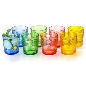 15oz Colorful  Glasses Drinkware (Set of 8), Honeycomb Stackable Shatter-Proof Plastic Tumblers,  Plastic Drinking Glasses, , Dishwasher-Safe