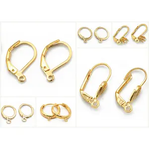 Hoop hook lever back Earring 18K Gold Filled Look, Fish line Findings 6 Pairs