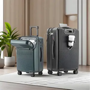 20-26in Front-Opening Luggage | USB Charger & Cup Holder Built-In | Anti-Scratch PC Hard Shell | Portable Practical for Business & Leisure Travel8028