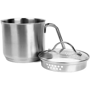 1.5 Quart Stainless Steel Saucepan with Pour Spout, Saucepan with Glass Lid, 6 cups Burner Pot with Spout - for Boiling Milk, Sauce, Gravies, Noodles