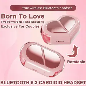 wireless bt headset Heart Shape Wireless Earbuds Foldable Transformable Headphones 9D Stereo Sound Call Noise Reduction Low Latency Type‑C Charging car fm transmitter swimming 3 in 1 wire les small speaker multifunctional portable