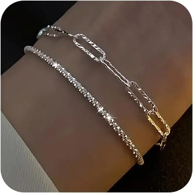 FREEKISS Dainty Stackable Bracelets for Women Trendy Cute Adjustable Layered Paperclip Womens Bracelet Set Waterproof Jewelry for Women summerwins