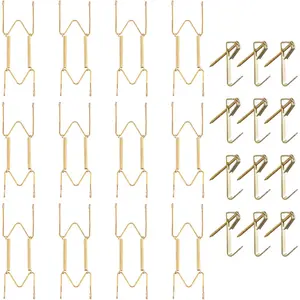 12 Pack Invisible Plate Hangers for 6-8 Inch Plates, Heavy Duty Stainless Steel Wall Plate Holders for Decorative Display, Gold