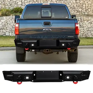 TIOYAR Steel Rear Bumper Black Texture for 1999-2016 Ford F250/F350/F450/F550 (Excluding Raptor and Ecoboost)  with LED Lights 2 x D-Rings Off-Road Performance