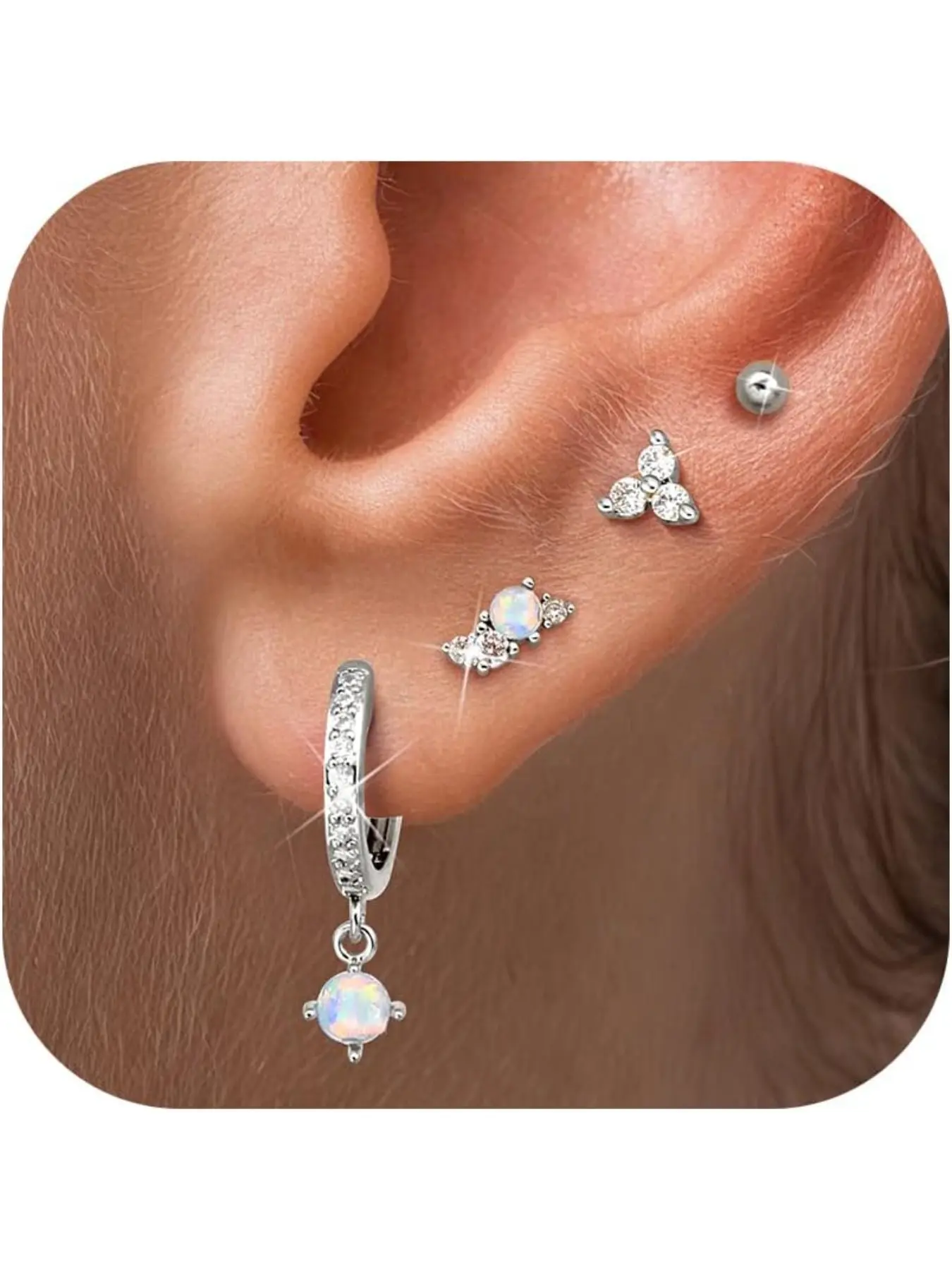 14K Gold Plated Stud Earrings for Women Trendy Flat Back Earrings Hypoallergenic Earring Set for Helix Cartilage Piercing Jewelry Cz Opal Butterfly Flatback Earring