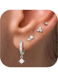 14K Gold Plated Stud Earrings for Women Trendy Flat Back Earrings Hypoallergenic Earring Set for Helix Cartilage Piercing Jewelry Cz Opal Butterfly Flatback Earring