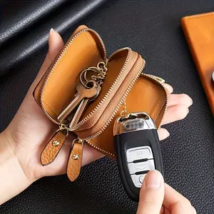 Men'S And Women'S Lychee Pattern Genuine Leather Double-Layer Car Key Bag Top Layer Cowhide Car Key Protection Leather Case Household Key Bag - Top Layer Cowhide Car Key Protection Cover