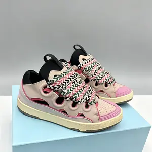luxury men'a and women's curb bread shoes trendy color blocked wide shoelaces platform trainers spray painting designer casual height increasing flat shoes size 35-46