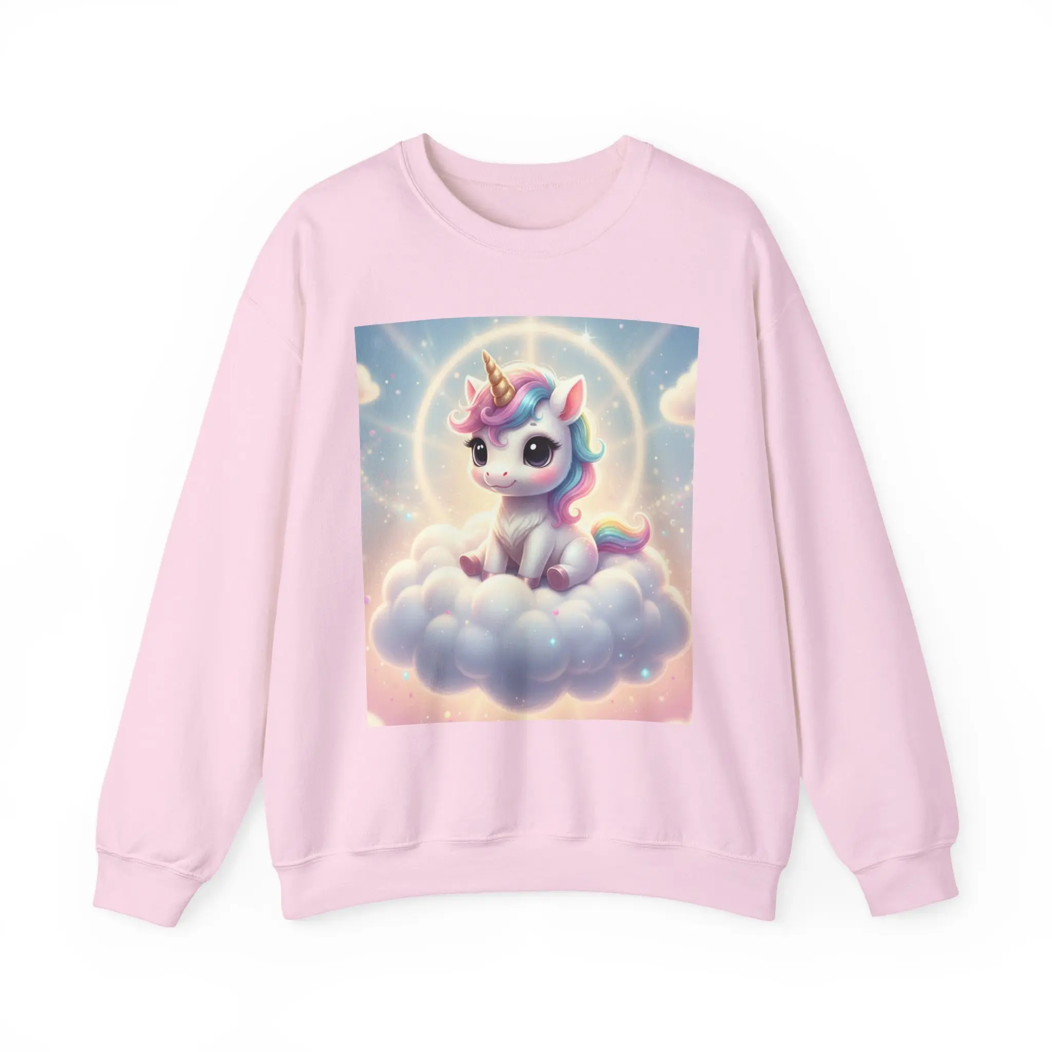 Kawaii Rainbow Unicorn on Cloud Sweatshirt | Pastel Magical Crewneck