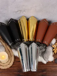 2 Pcs Medieval Viking Wristbands, PU Leather Arm Armor, Role Play Accessories, Fits Knight Costume Gloves, Halloween Festival Props