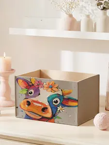 Open Storage Box, Cow Pattern 2D Print Desktop Organizer, Custom Design, Holds Stationery/cosmetics, Keep Desk Clutter-Free