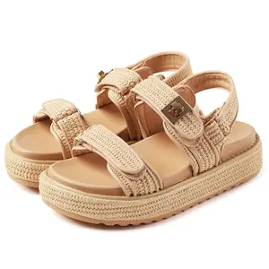 CYNLLIO Womens Raffia Platform Sandals Comfortable Casual Adjustable Buckle Summer Open Toe Woven Beach Sandals Shoes