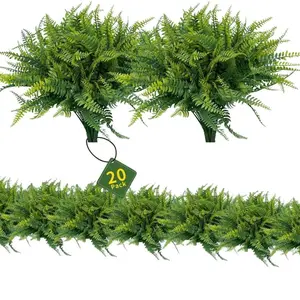 20 Artificial Boston Ferns, UV Resistant Decorative Fake Plants, Indoor Outdoor Use, Ideal Home Office Decor, Realistic Greenery