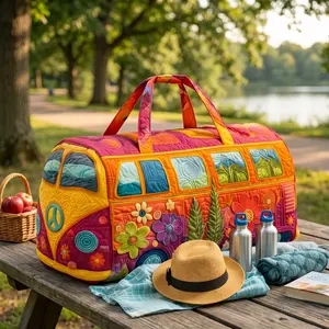 $18 Inch x 9 Inch x 9 Inch Unisex Boho Quilted Weekender Travel Bag, Lightweight Comfortable Carry On Overnight Bag, Vintage Hippie Design for Travel, Daily Use & Shopping