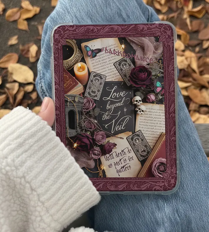 Valentine's Dark Romance Kindle Insert for Clear Tablet Covers, Aesthetic Book Lover Decor, Cozy Reading Tablet Accessory