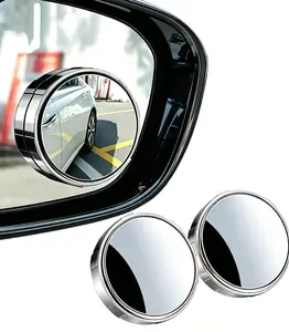 2-Pcs Vacuum Suction Blind Spot Mirror, 5.5cm 360° Adjustable Wide Angle Convex Rear View Mirror, Reusable No Residue Car Auxiliary Mirror with Anti-Collision Frame for SUV Truck Pickup