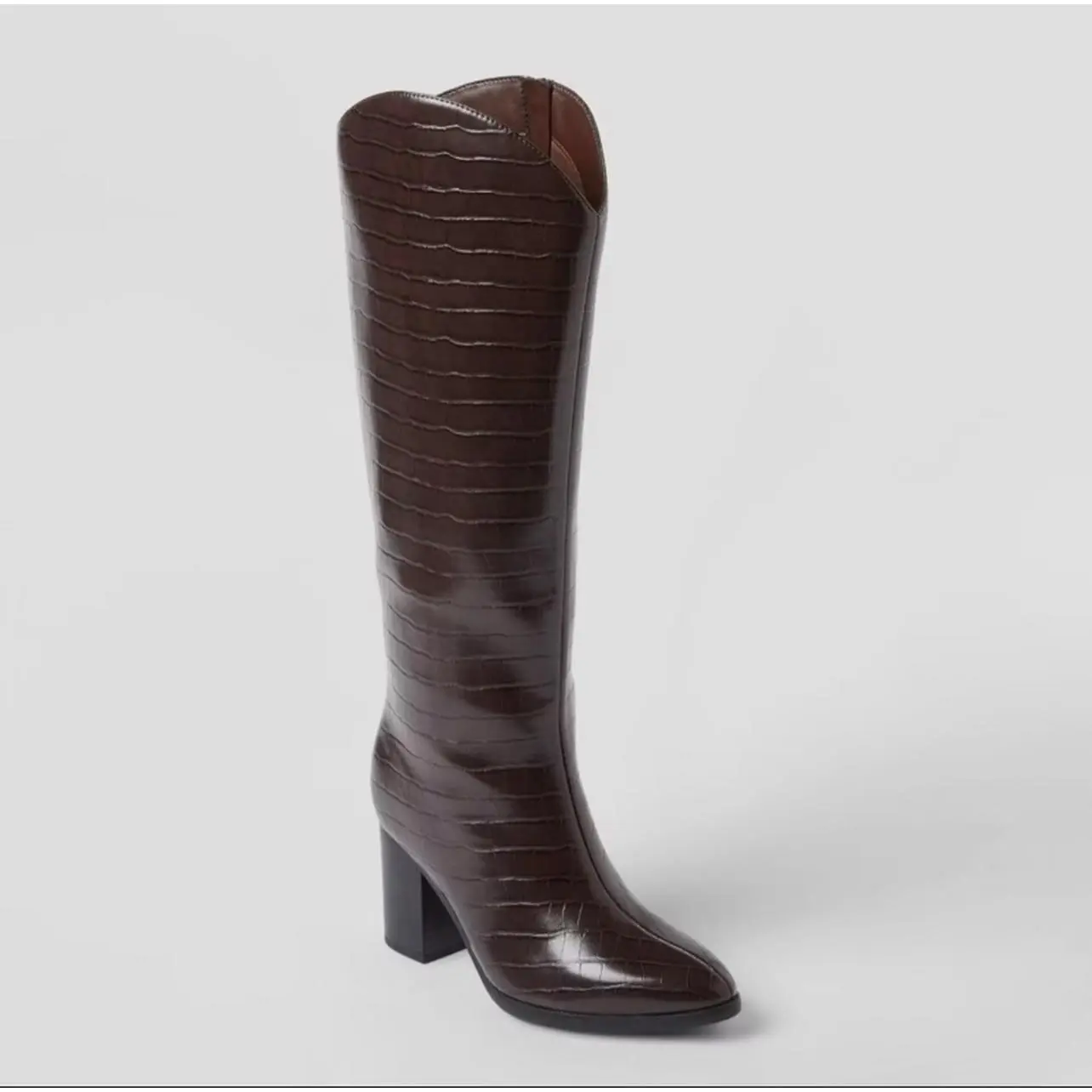 A New Day Brown Crocodile-Textured Knee-High Boots, Stylish and Comfortable Design