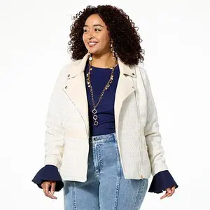 Christian Siriano C Wonder by Christian Siriano Tweed and Faux Leather Moto Jacket