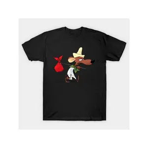 Men's Slow Poke Rodriguez Pattern T-Shirt - 100% Cotton, Black, Cartoon Dog Design, Casual Comfort Fit, Perfect for Casual Wear