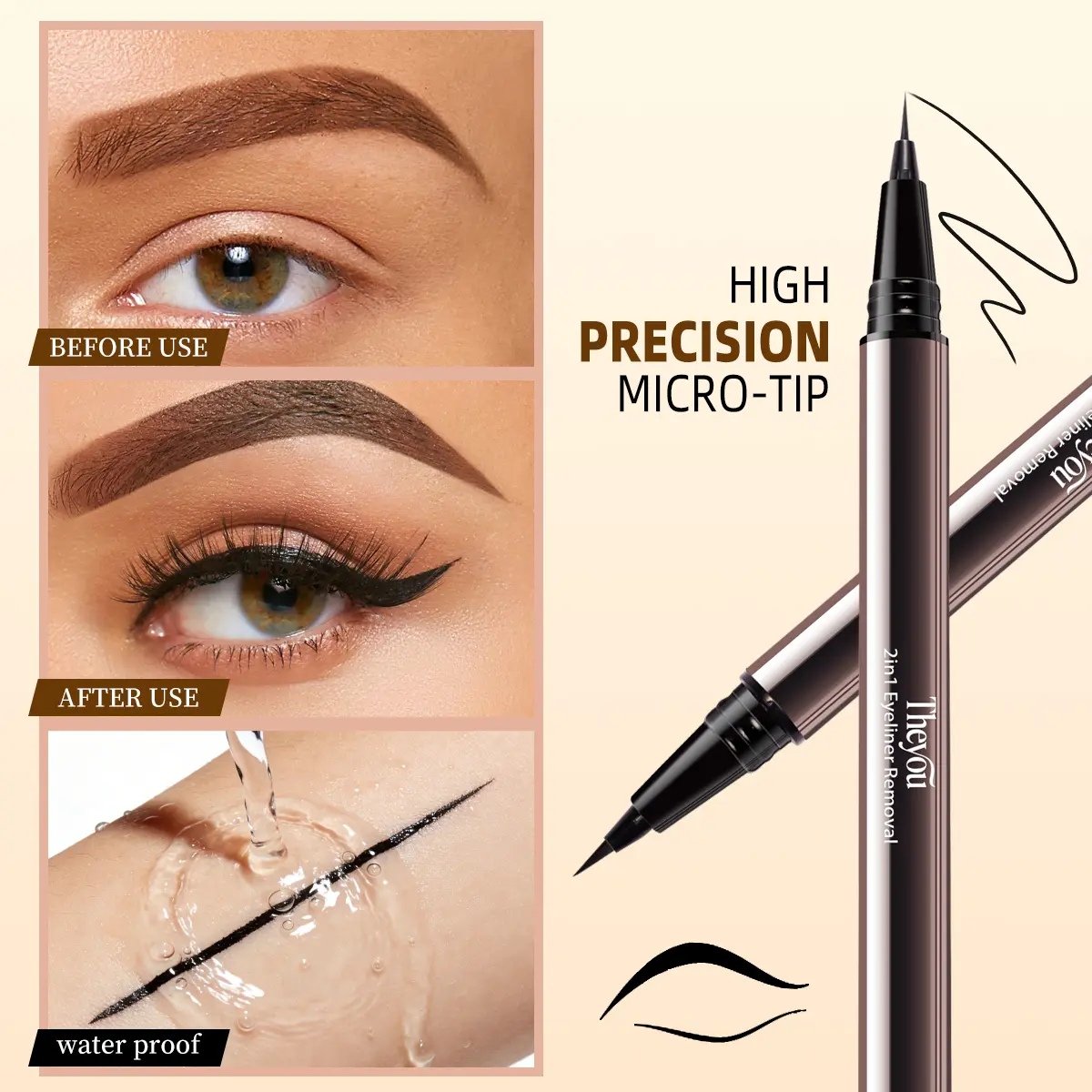 【The you】Weightless & Waterproof Dual Liquid Eyeliner | Quick-Dry Creamy Texture | 24H Vegan Eye Makeup