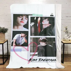Kim Taehyung Printed Cute Cartoon Plush Blanket Suitable for All Seasons, Soft and Comfortable Sofa Mattress Office Outdoor Blanket Camping Travel Home Blanket Black Friday Christmas Gift C1545