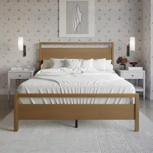 Favorer Ontario Panel Bed – Box Spring Required, Sleek Contemporary Bed Frame for Cozy Aesthetic Rooms, Durable Design with Open-Slat Headboard