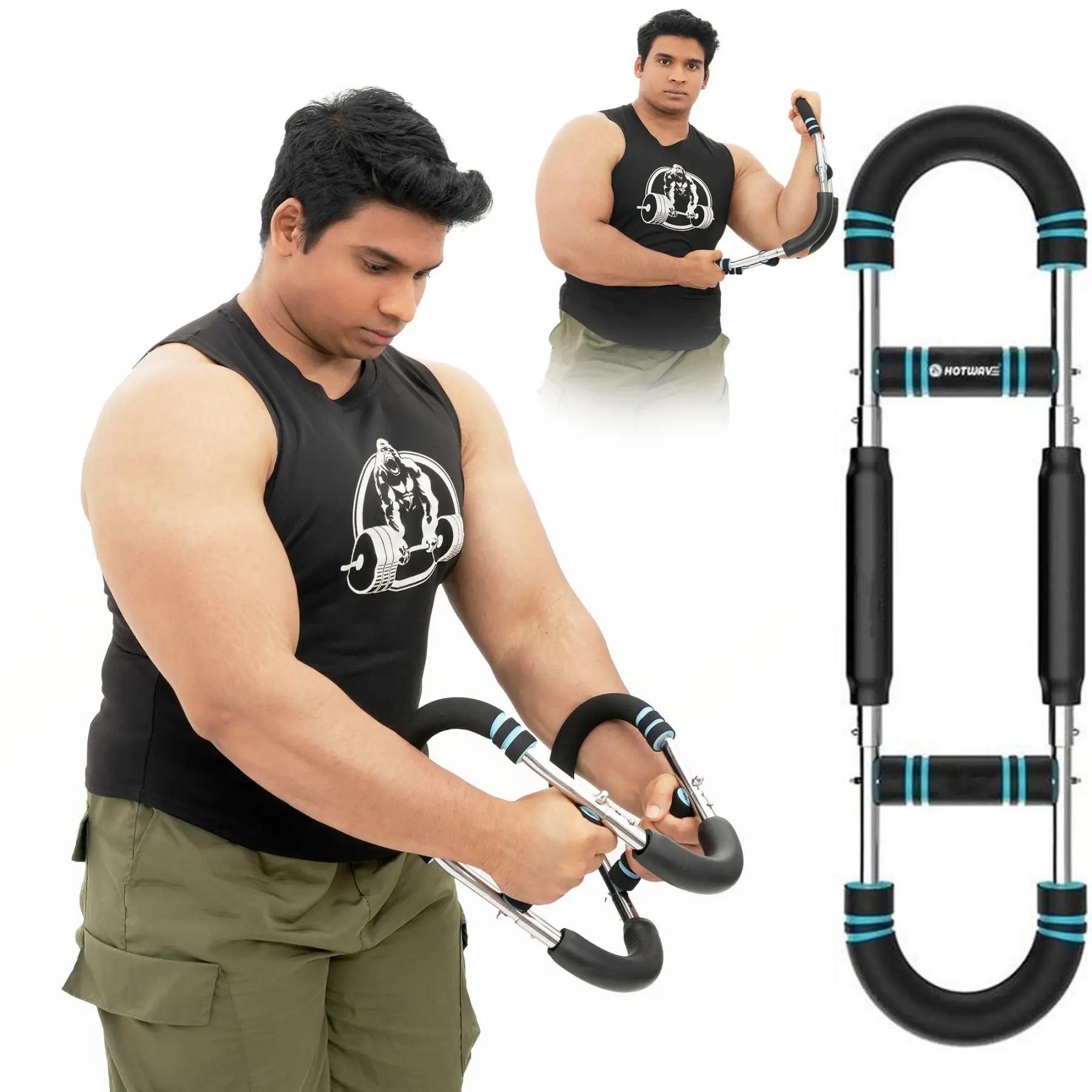 Chest and Arm Trainer, 60-90lbs Adjustable Tension Twister Bar with Detachable Structure, Latex Bands, Portable Home Use for Spinal Muscle Strengthening