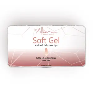 Allkem Extra Long Ballerina 520 Pcs | Nude Tone Soft Gel Nail Tips | 12 Sizes Long Full Cover Nail Kit