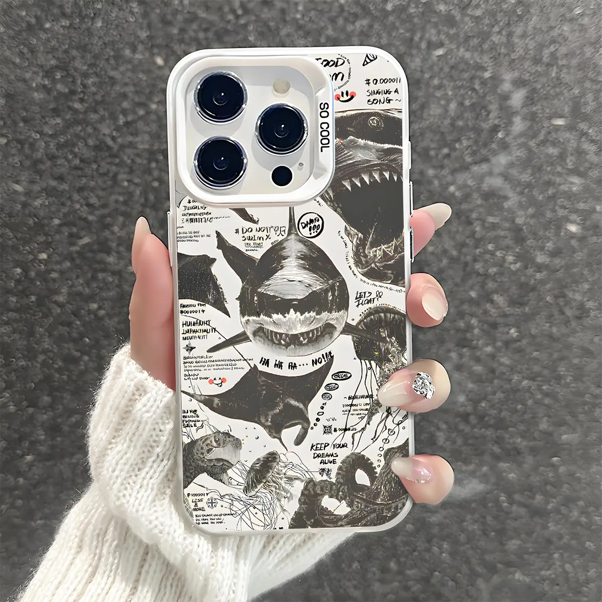 Vintage Shark Pattern Shockproof Phone Case for iPhone X Xsmax 11 12 13 14 15 16 17 Pro Max Plus Protecitved Cover High Quality Y2K Trendy Ocean Life